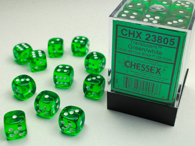 Chessex Dice Translucent Polyhedral 12mm D6 Dice Blocks-Green/White-Chessex-Ace Cards &amp; Collectibles