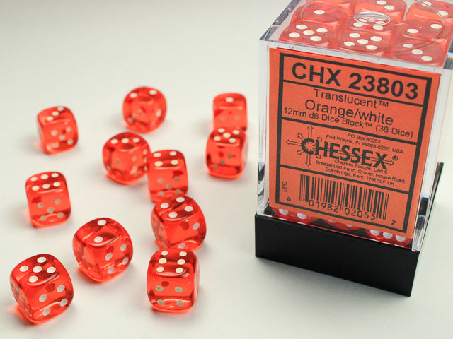 Chessex Dice Translucent Polyhedral 12mm D6 Dice Blocks-Orange/White-Chessex-Ace Cards &amp; Collectibles