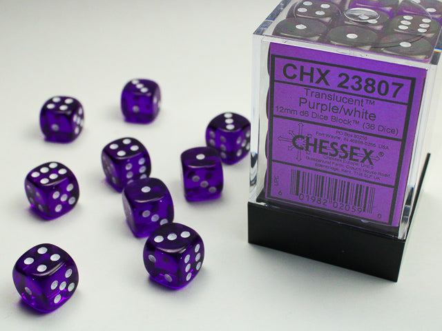 Chessex Dice Translucent Polyhedral 12mm D6 Dice Blocks-Purple/White-Chessex-Ace Cards &amp; Collectibles