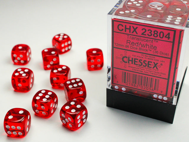 Chessex Dice Translucent Polyhedral 12mm D6 Dice Blocks-Red/White-Chessex-Ace Cards &amp; Collectibles