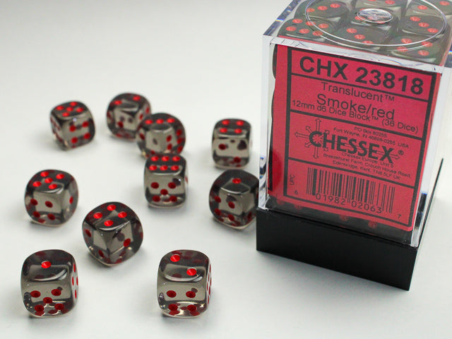 Chessex Dice Translucent Polyhedral 12mm D6 Dice Blocks-Smoke/Red-Chessex-Ace Cards &amp; Collectibles