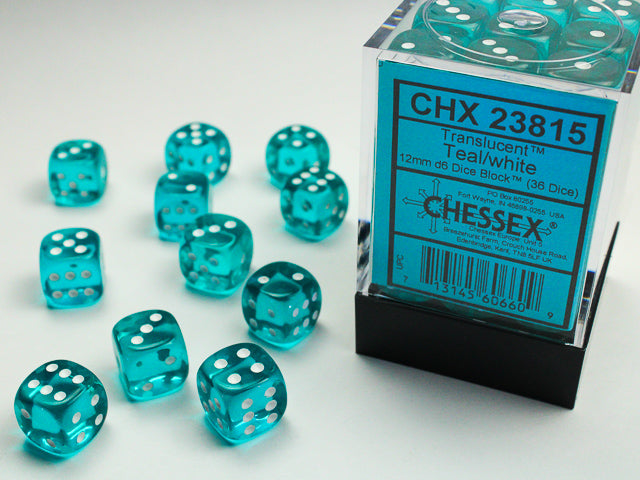 Chessex Dice Translucent Polyhedral 12mm D6 Dice Blocks-Teal/White-Chessex-Ace Cards &amp; Collectibles