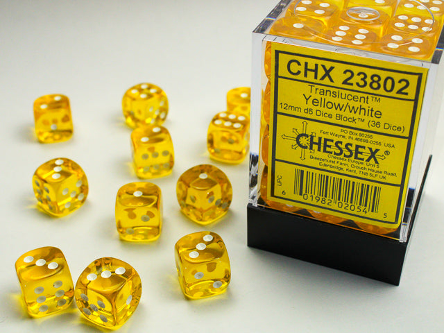 Chessex Dice Translucent Polyhedral 12mm D6 Dice Blocks-Yellow/White-Chessex-Ace Cards &amp; Collectibles