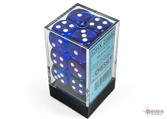 Chessex Dice Translucent Polyhedral 16mm D6 Dice Blocks-Blue/White-Chessex-Ace Cards &amp; Collectibles