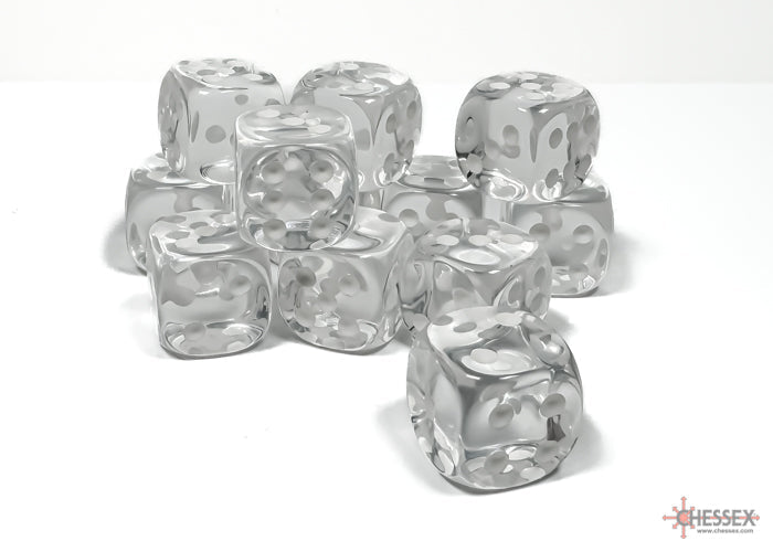 Chessex Dice Translucent Polyhedral 16mm D6 Dice Blocks-Clear/White-Chessex-Ace Cards &amp; Collectibles