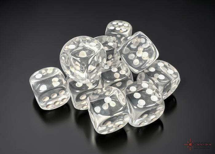 Chessex Dice Translucent Polyhedral 16mm D6 Dice Blocks-Clear/White-Chessex-Ace Cards &amp; Collectibles