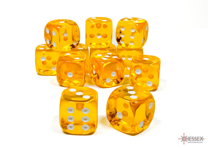 Chessex Dice Translucent Polyhedral 16mm D6 Dice Blocks-Clear/White-Chessex-Ace Cards &amp; Collectibles