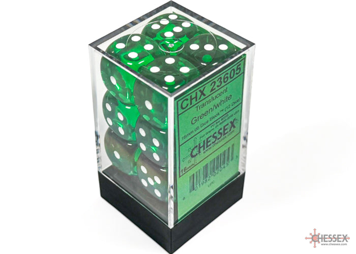 Chessex Dice Translucent Polyhedral 16mm D6 Dice Blocks-Green/White-Chessex-Ace Cards &amp; Collectibles