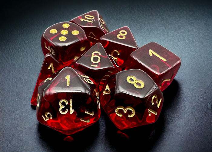 Chessex Dice Translucent Polyhedral 7-Dice Set-Crimson/Gold-Chessex-Ace Cards &amp; Collectibles