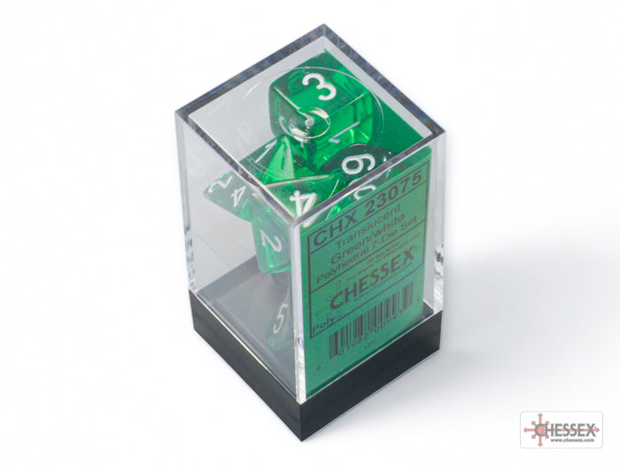 Chessex Dice Translucent Polyhedral 7-Dice Set-Green/White-Chessex-Ace Cards &amp; Collectibles