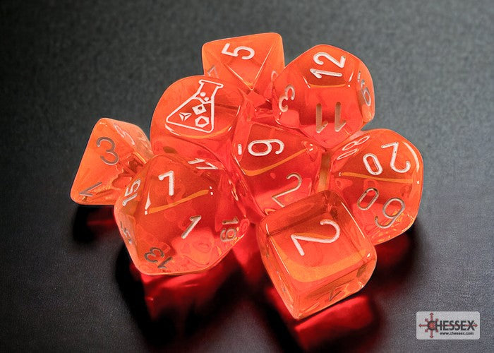 Chessex Dice Translucent Polyhedral 7-Dice Set-Neon Orange/White-Chessex-Ace Cards &amp; Collectibles