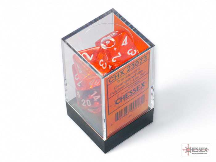 Chessex Dice Translucent Polyhedral 7-Dice Set-Orange/White-Chessex-Ace Cards &amp; Collectibles