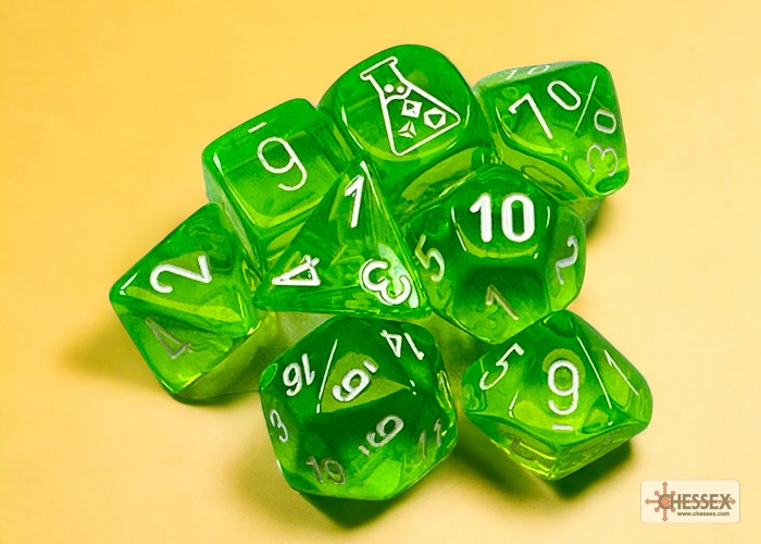 Chessex Dice Translucent Polyhedral 7-Dice Set-Rad Green/White-Chessex-Ace Cards &amp; Collectibles