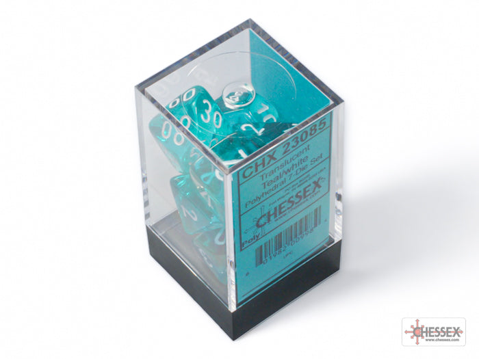 Chessex Dice Translucent Polyhedral 7-Dice Set-Teal/White-Chessex-Ace Cards &amp; Collectibles