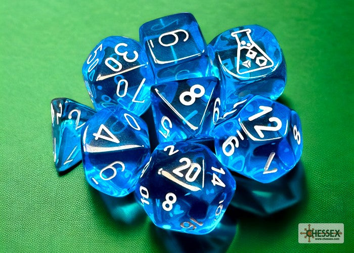 Chessex Dice Translucent Polyhedral 7-Dice Set-Tropical Blue/White-Chessex-Ace Cards &amp; Collectibles