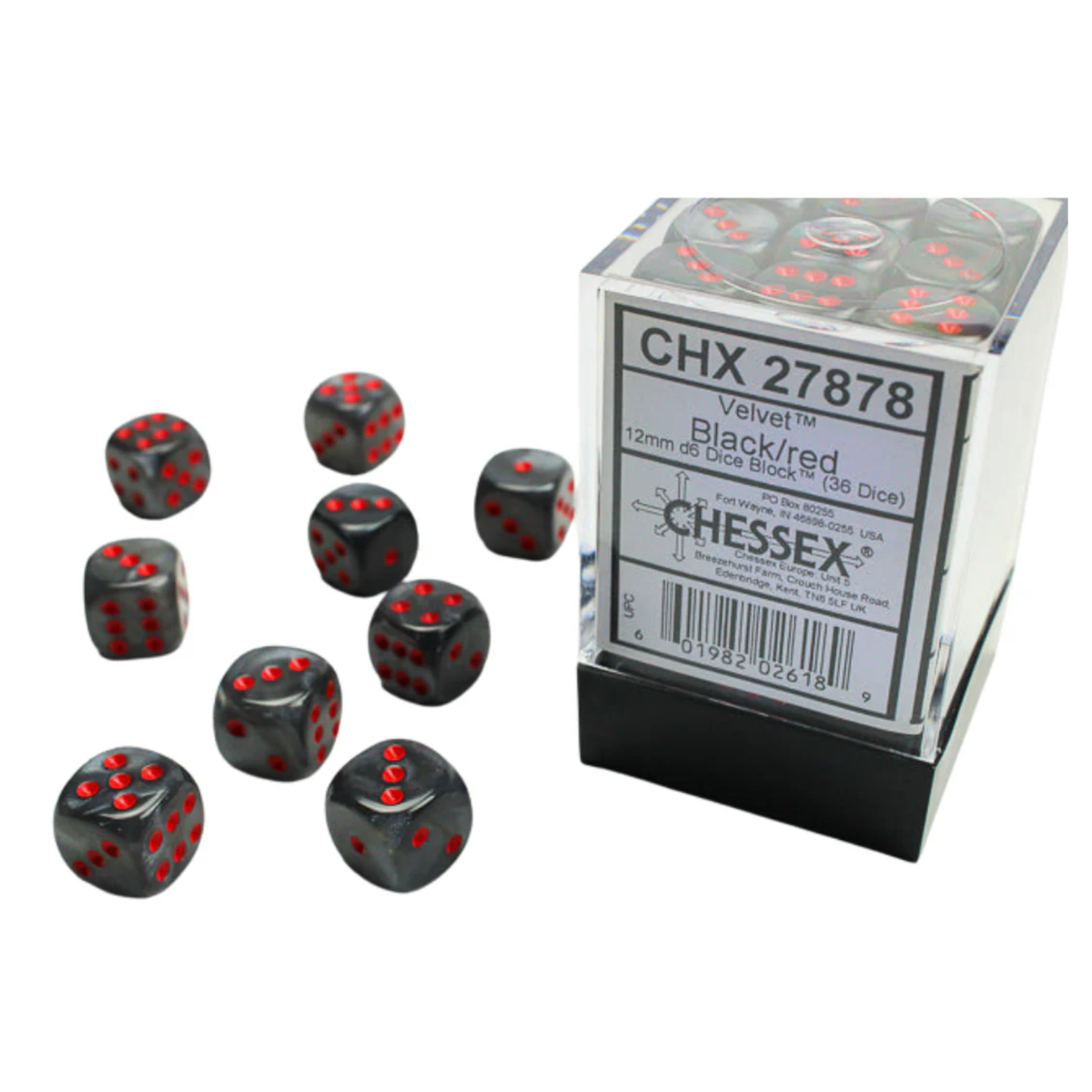 Chessex Dice Velvet Polyhedral 12mm D6 Dice Set-Black/Red-Chessex-Ace Cards & Collectibles