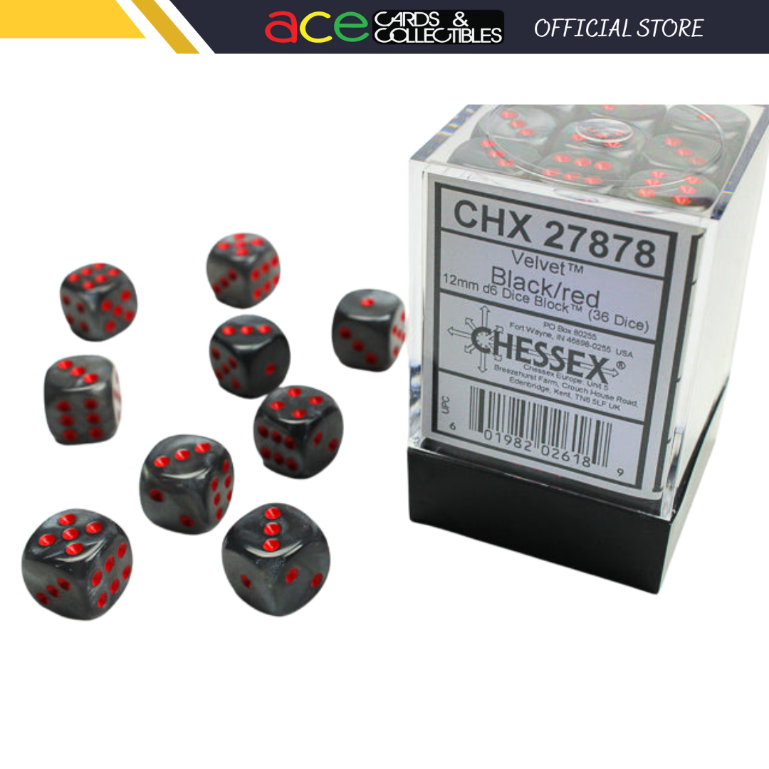 Chessex Dice Velvet Polyhedral 12mm D6 Dice Set-Black/Red-Chessex-Ace Cards &amp; Collectibles