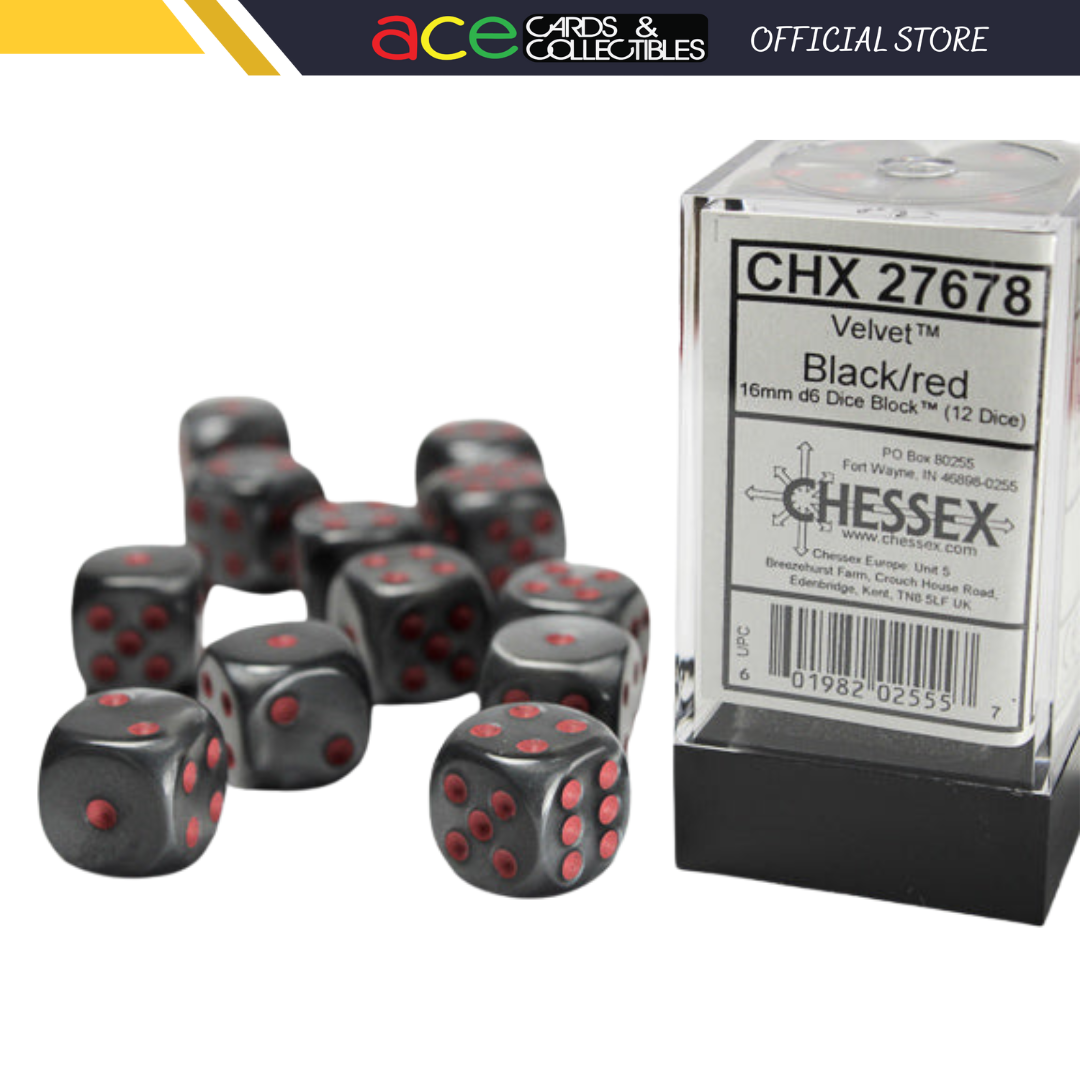 Chessex Dice Velvet Polyhedral 16mm D6 Dice Set-Black/Red-Chessex-Ace Cards &amp; Collectibles