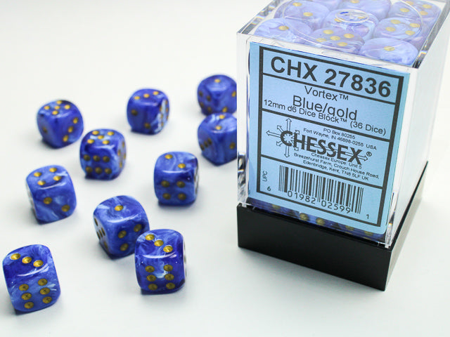 Chessex Dice Vortex Polyhedral 12mm D6 Dice Set-Blue/Gold-Chessex-Ace Cards &amp; Collectibles