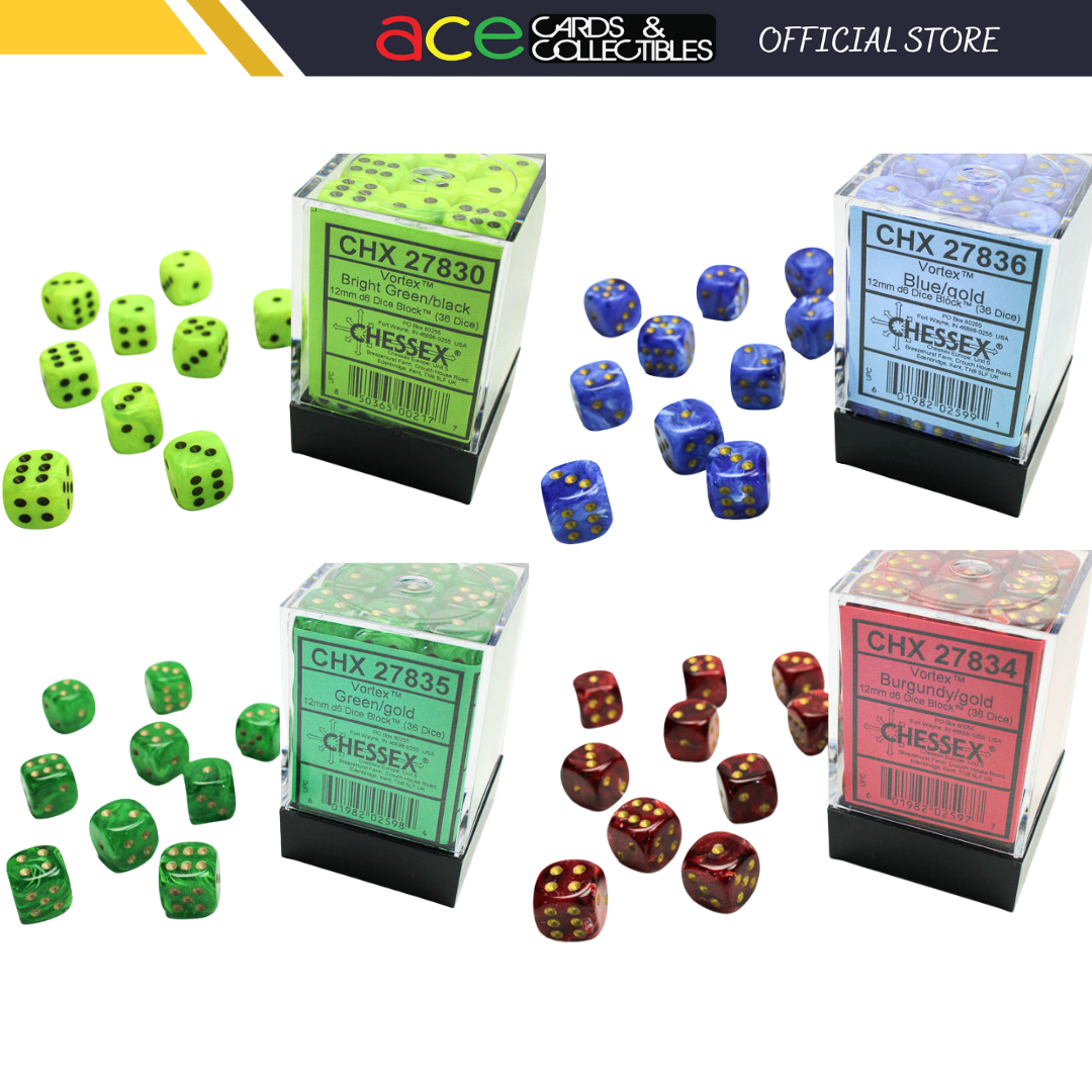 Chessex Dice Vortex Polyhedral 12mm D6 Dice Set-Bright Green/Black-Chessex-Ace Cards &amp; Collectibles