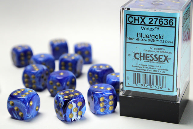 Chessex Dice Vortex Polyhedral 16mm D6 Dice Set-Blue/Gold-Chessex-Ace Cards &amp; Collectibles