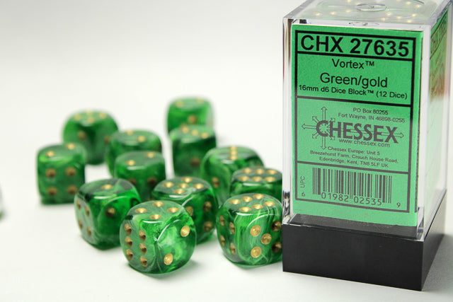 Chessex Dice Vortex Polyhedral 16mm D6 Dice Set-Bright Green/Black-Chessex-Ace Cards & Collectibles