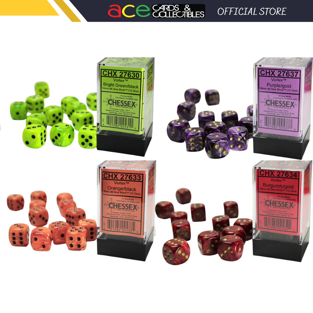 Chessex Dice Vortex Polyhedral 16mm D6 Dice Set-Bright Green/Black-Chessex-Ace Cards &amp; Collectibles