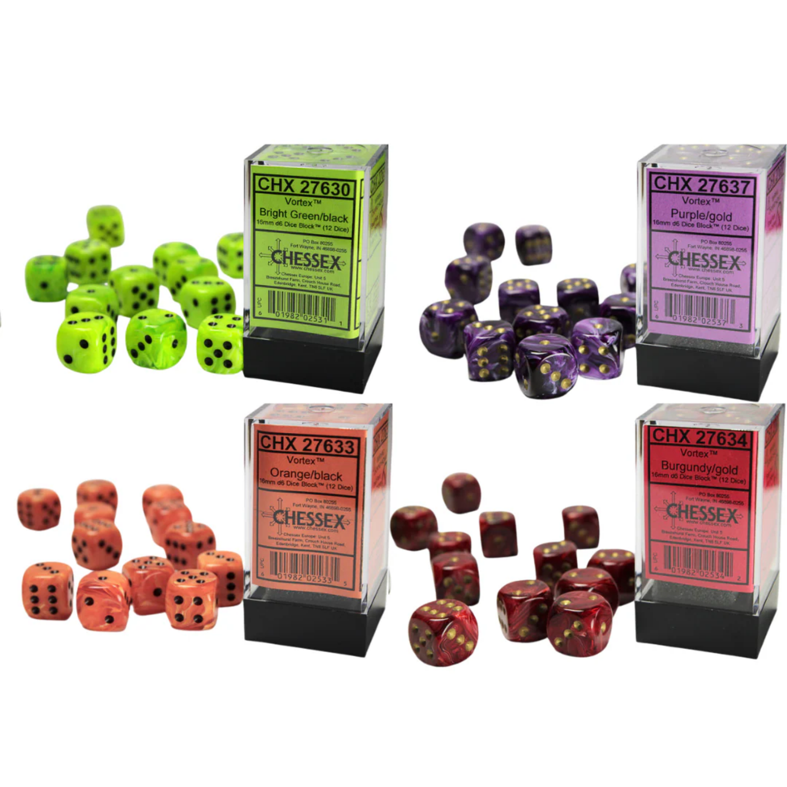 Chessex Dice Vortex Polyhedral 16mm D6 Dice Set-Bright Green/Black-Chessex-Ace Cards & Collectibles