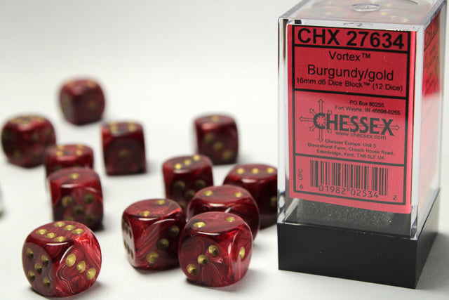 Chessex Dice Vortex Polyhedral 16mm D6 Dice Set-Burgundy/Gold-Chessex-Ace Cards &amp; Collectibles