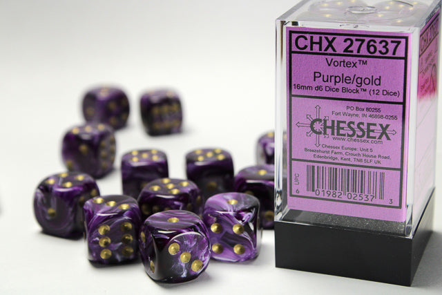 Chessex Dice Vortex Polyhedral 16mm D6 Dice Set-Purple/Gold-Chessex-Ace Cards &amp; Collectibles