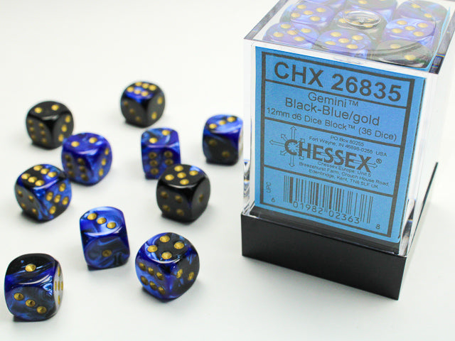 Chessex Gemini 12mm Dice Blocks (268AA)-Black-Blue/gold-Chessex-Ace Cards & Collectibles
