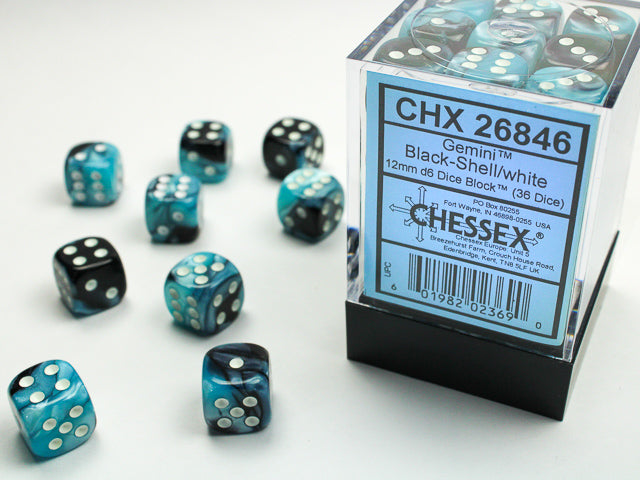 Chessex Gemini 12mm Dice Blocks (268AA)-Black-Shell/white-Chessex-Ace Cards & Collectibles