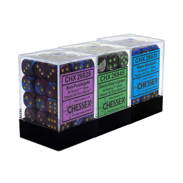 Chessex Gemini 12mm Dice Blocks (268AA)-Blue-Gold/white-Chessex-Ace Cards & Collectibles