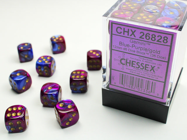 Chessex Gemini 12mm Dice Blocks (268AA)-Blue-Purple/gold-Chessex-Ace Cards & Collectibles