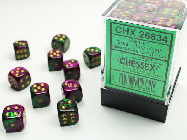 Chessex Gemini 12mm Dice Blocks (268AA)-Green-Purple/gold-Chessex-Ace Cards & Collectibles
