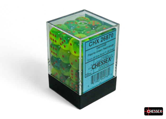 Chessex Gemini 12mm Dice Blocks (268AA)-Plasma Green-T/O-Chessex-Ace Cards & Collectibles