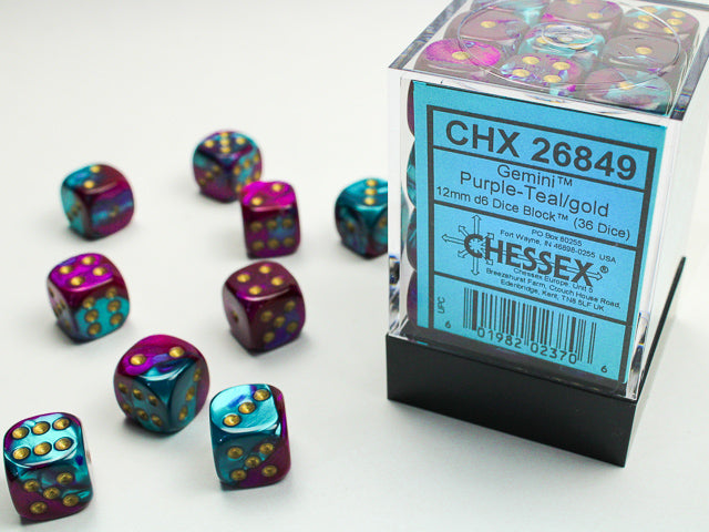Chessex Gemini 12mm Dice Blocks (268AA)-Purple-Teal/gold-Chessex-Ace Cards & Collectibles