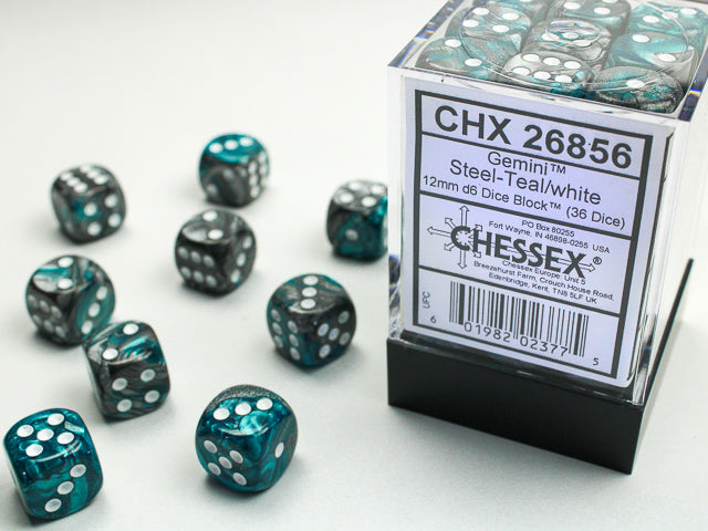 Chessex Gemini 12mm Dice Blocks (268AA)-Steel-Teal/white-Chessex-Ace Cards & Collectibles