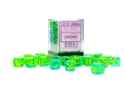 Chessex Gemini 12mm Dice Blocks (268AA)-Translucent Green-Teal/yellow-Chessex-Ace Cards & Collectibles