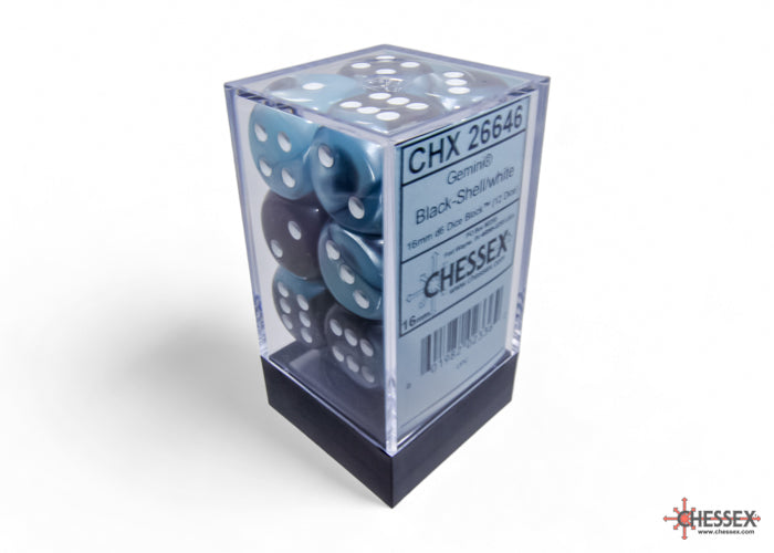 Chessex Gemini 16mm D6 Dice Blocks (266AA)-Black-Shell/white-Chessex-Ace Cards & Collectibles