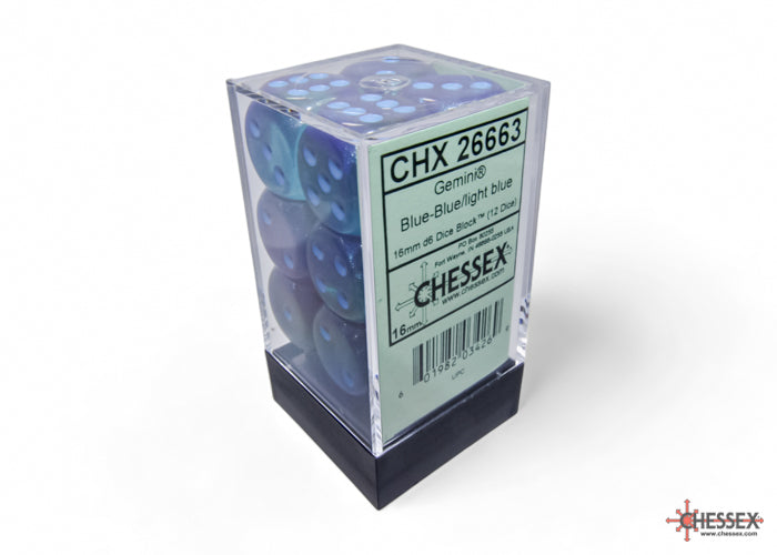 Chessex Gemini 16mm D6 Dice Blocks (266AA)-Blue-Blue/light blue-Chessex-Ace Cards & Collectibles