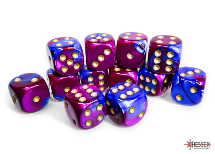 Chessex Gemini 16mm D6 Dice Blocks (266AA)-Blue-Gold/white-Chessex-Ace Cards & Collectibles