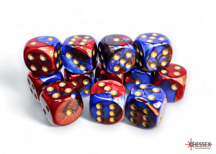 Chessex Gemini 16mm D6 Dice Blocks (266AA)-Blue-Gold/white-Chessex-Ace Cards & Collectibles