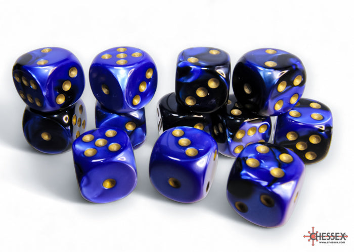 Chessex Gemini 16mm D6 Dice Blocks (266AA)-Blue-Gold/white-Chessex-Ace Cards & Collectibles