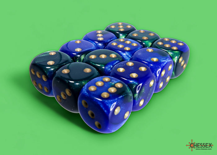 Chessex Gemini 16mm D6 Dice Blocks (266AA)-Blue-Gold/white-Chessex-Ace Cards & Collectibles