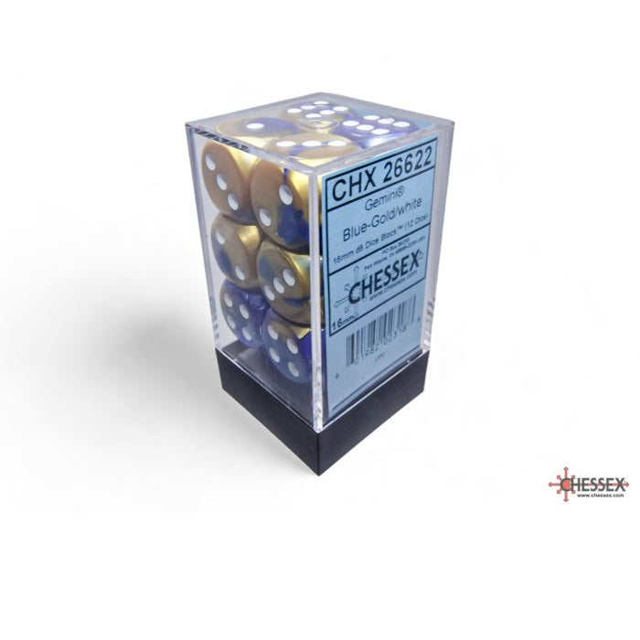 Chessex Gemini 16mm D6 Dice Blocks (266AA)-Blue-Gold/white-Chessex-Ace Cards & Collectibles