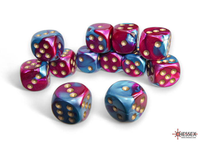 Chessex Gemini 16mm D6 Dice Blocks (266AA)-Blue-Gold/white-Chessex-Ace Cards & Collectibles