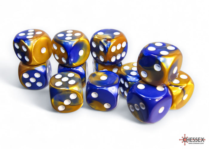 Chessex Gemini 16mm D6 Dice Blocks (266AA)-Blue-Gold/white-Chessex-Ace Cards & Collectibles
