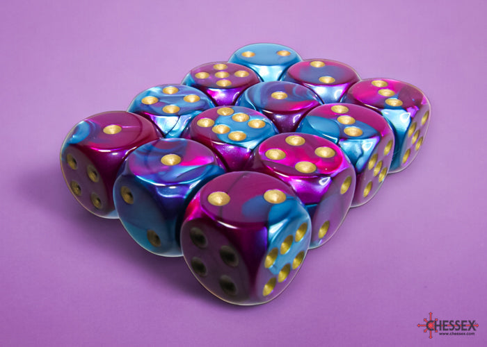 Chessex Gemini 16mm D6 Dice Blocks (266AA)-Blue-Gold/white-Chessex-Ace Cards & Collectibles