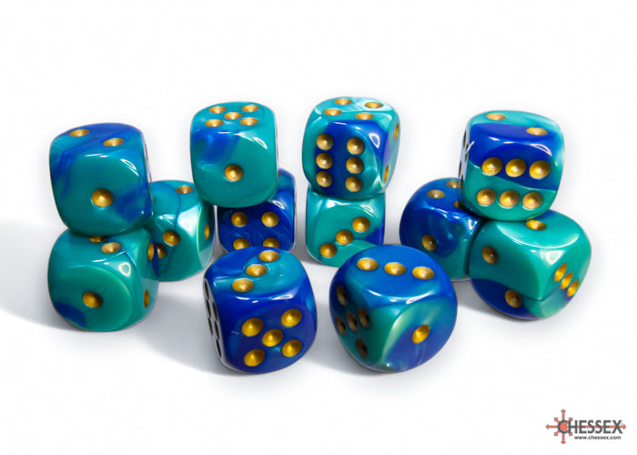Chessex Gemini 16mm D6 Dice Blocks (266AA)-Blue-Gold/white-Chessex-Ace Cards & Collectibles